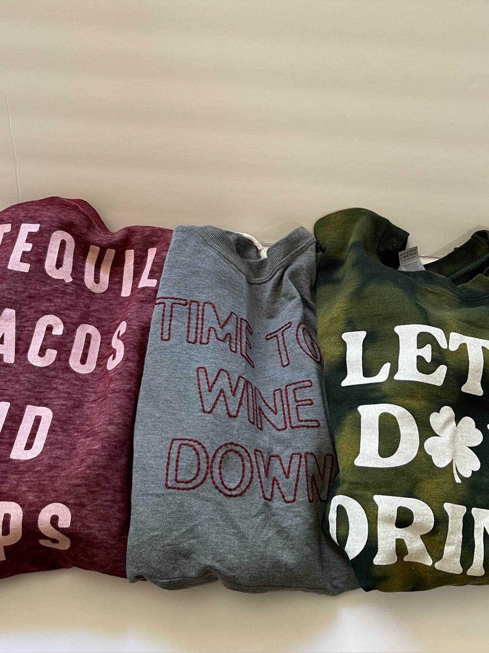 FUN Graphic Drinks Saying Long Sleeve Winter Warm Shirts Gray Wine Tequila Taco